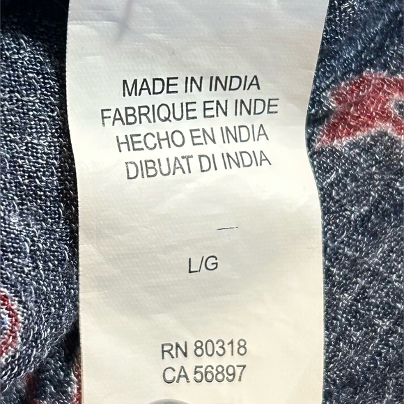 Lucky Brand Long Sleeve Tie Tassel Red & Navy Floral Blouse Boho Women’s Large - Picture 9 of 15